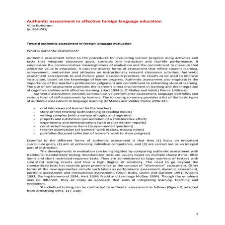 Authentic assessment kohonen