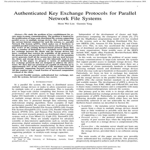 Authenticated Key Exchange Protocols for Parallel Network File Systems