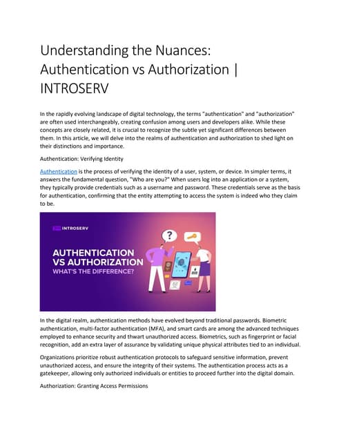 What is Authentication vs Authorization Difference? | INTROSERV