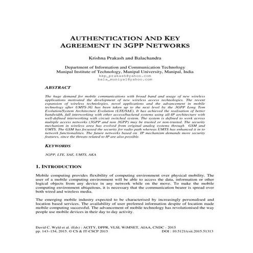 Authentication and Key Agreement in 3GPP Networks 