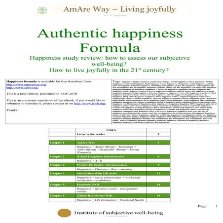 Authentic happiness formula