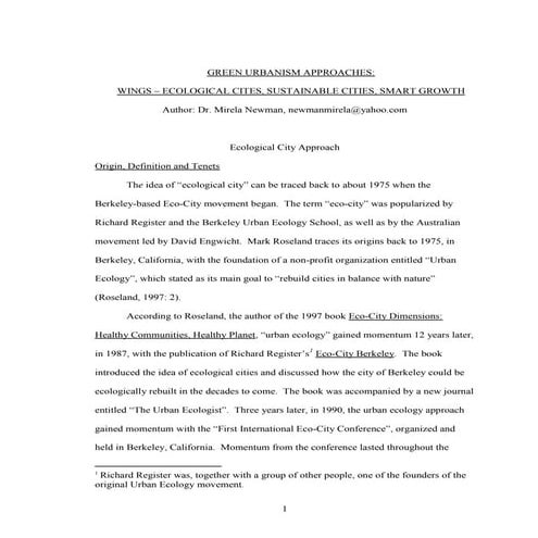 Author Dr. Mirela Newman Wings Of Green Urbanism Ecological Cities, Sustainab...