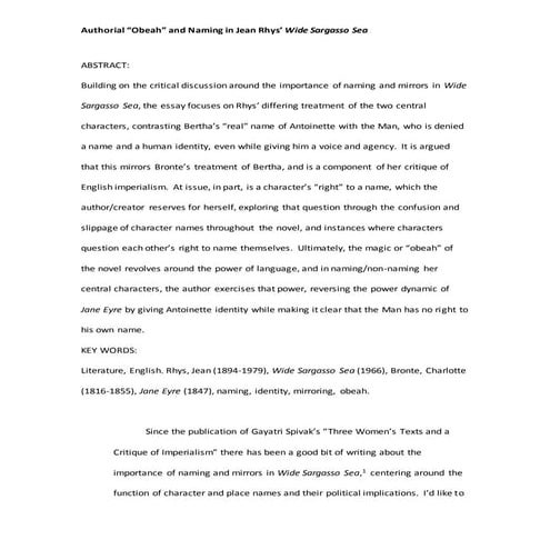 Authorial obeah and_naming_in_jean_rhys