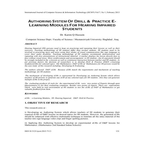 Authoring system of drill & practice elearning modules for hearing impaired s...