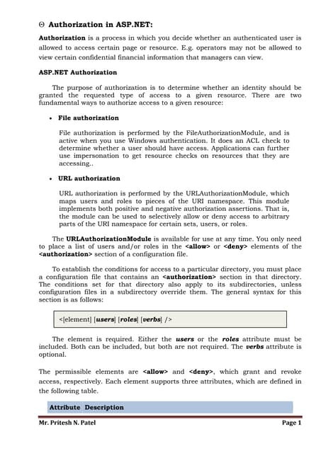 Authorization in asp