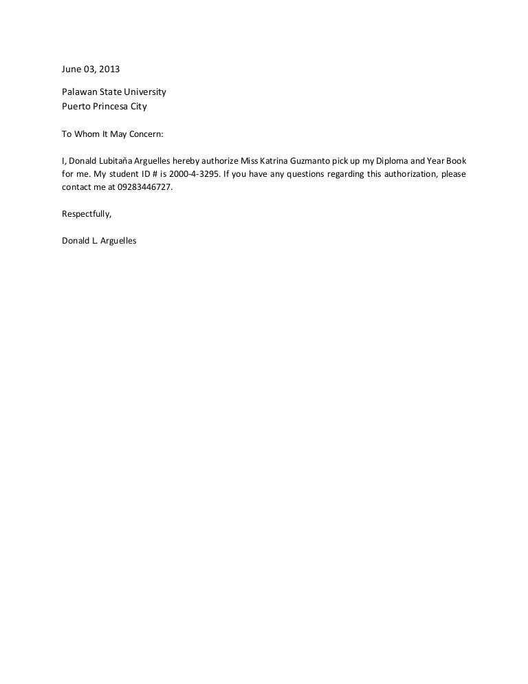 Sample Letter Of Authorization To Pick Up Check Sample Letter Of Authorization To Pick Up Check