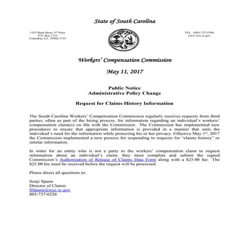 Client Alert:  South Carolina Workers’ Compensation
