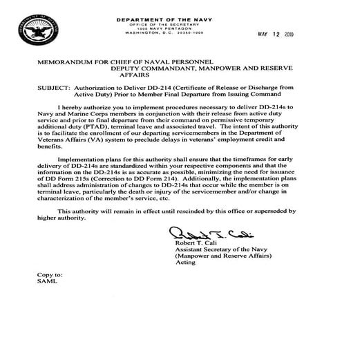 Authorization to deliver DD 214 | PDF