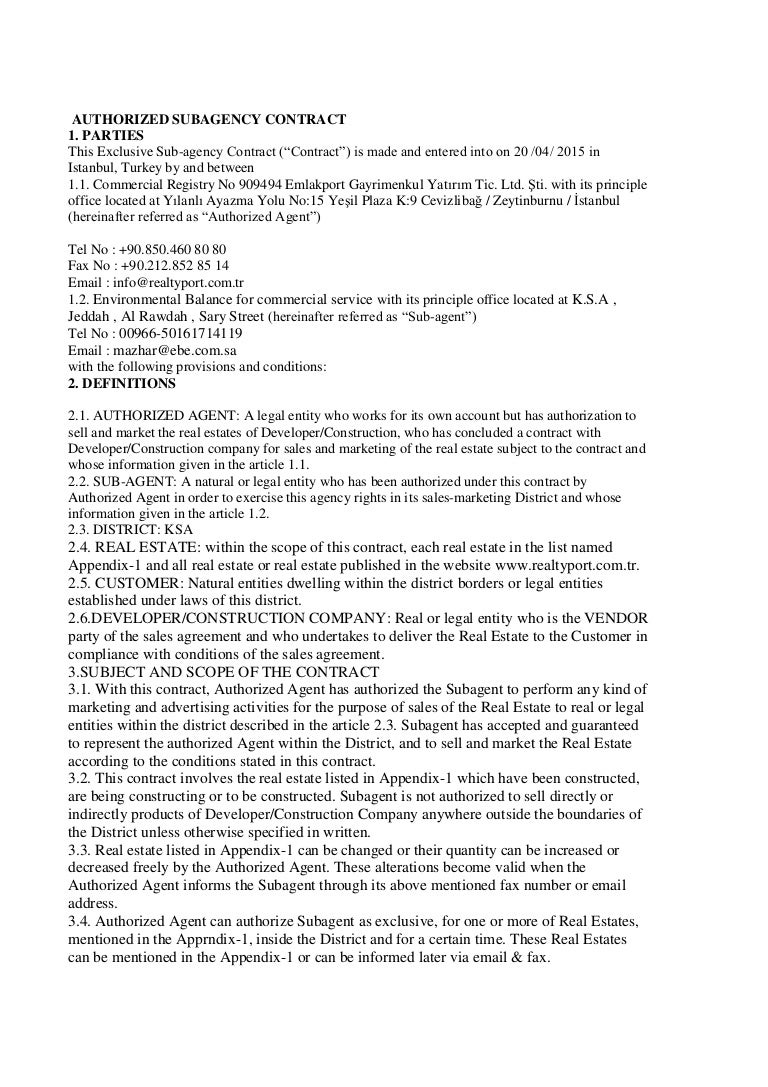 Authorized subagency contracts