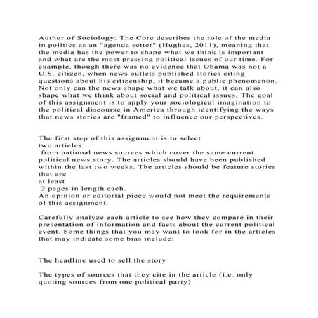 Author of Sociology The Core describes the role of the media in pol