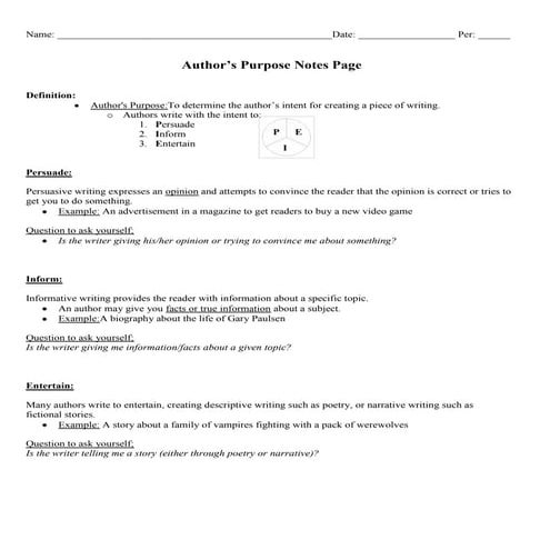 Author's Purpose Packet