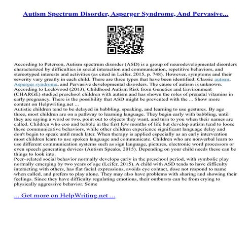 Autism Spectrum Disorder, Asperger Syndrome, And Pervasive...