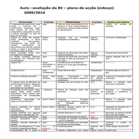 Auto  avaliação do plano de acção junho 2010