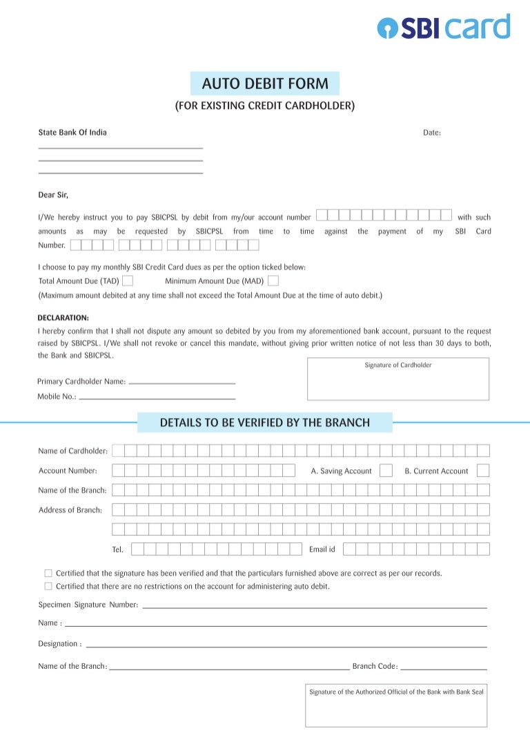 Auto debitformforexistingcreditcardholder