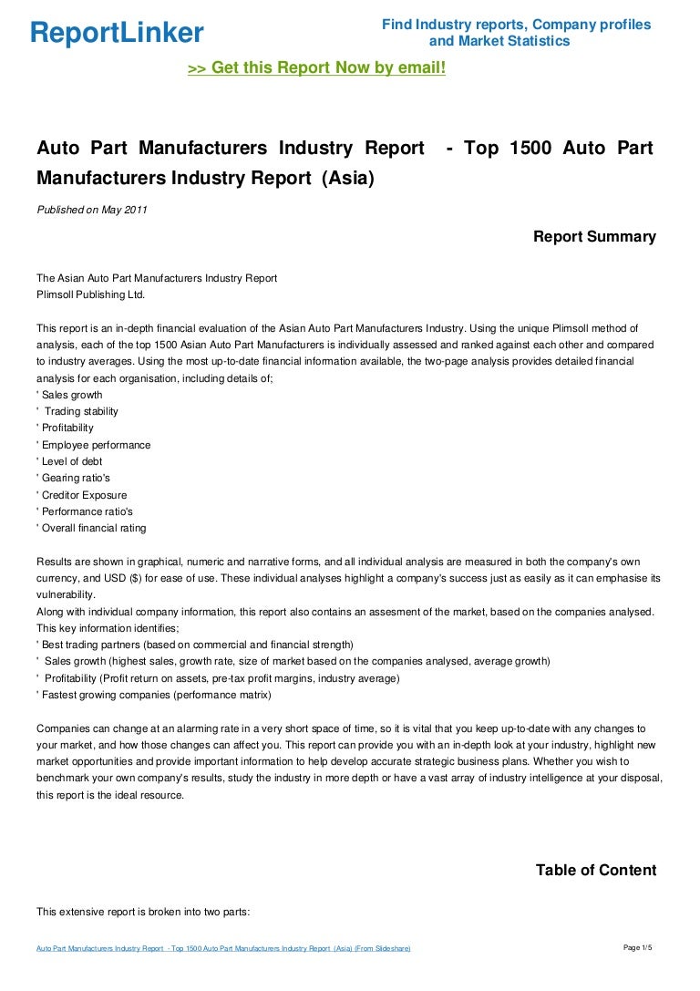 Auto Part Manufacturers Industry Report Top 1500 Auto Part Manufac…