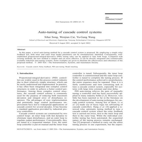 Auto tuning of cascade control systems