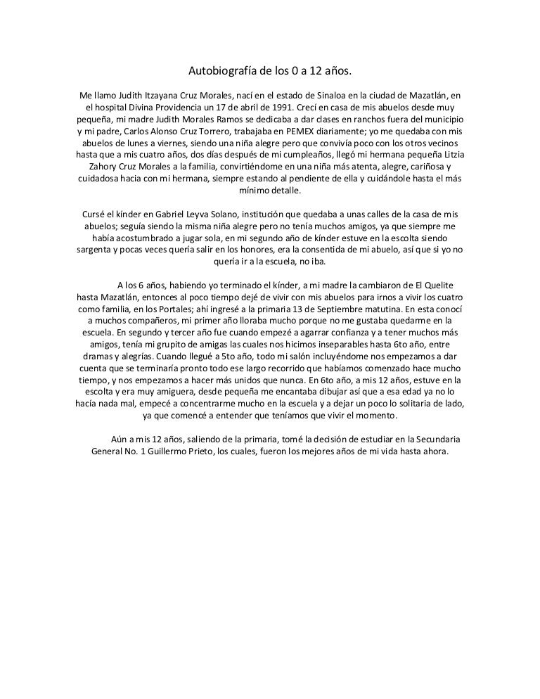 Autobiografía De Los 0 A 12 Años