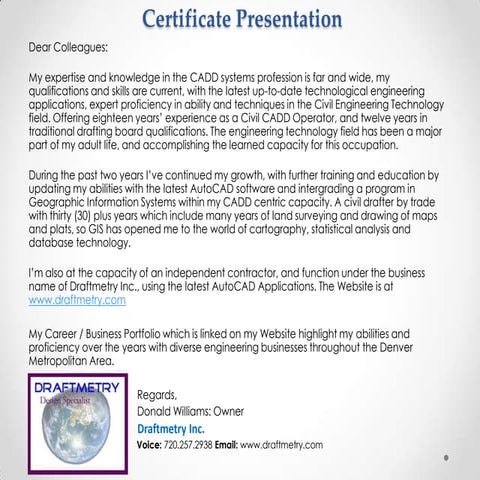 Draftmetry Certificate Presentation