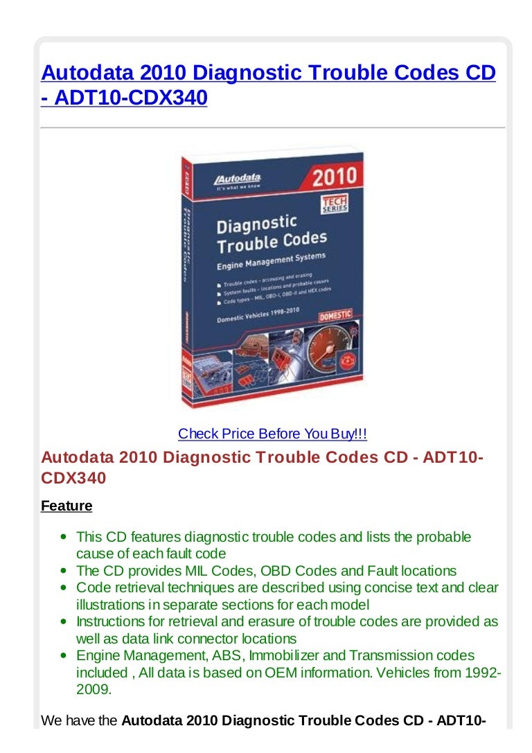 Autodata 2010 diagnostic trouble codes cd adt10cdx340