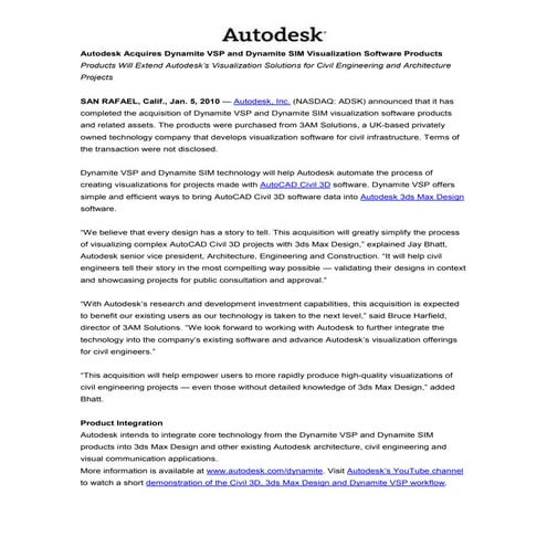 Autodesk neemt visualisatiepakketten Dynamite VSP en Dynamite SIM over