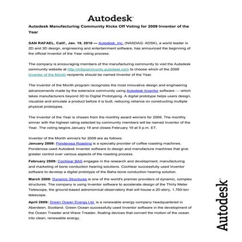 Autodesk Manufacturing Community start verkiezing “Inventor of the Year 2009”