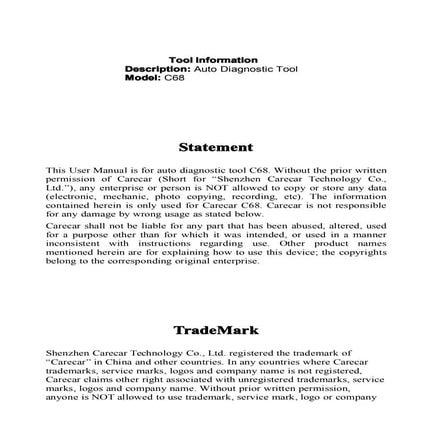 Autodiagnosticobd.com original carcare-c68-user-manual