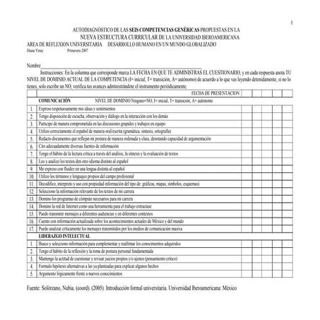 Autodiagnóstico de las Seis Competencias Genéricas de la Universidad Iberoame...