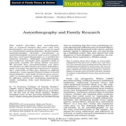 Autoethnography And Family Research | PDF | Parenting | Family and ...