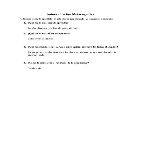 Autoevaluación metacognitiva