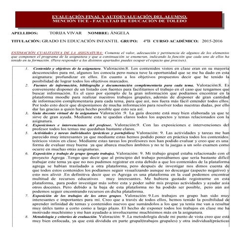 Autoevaluación organización ángela torija vivar