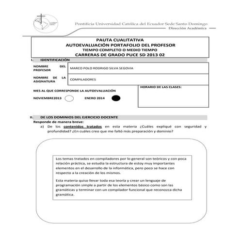 Autoevaluación portafolio profesor compiladores