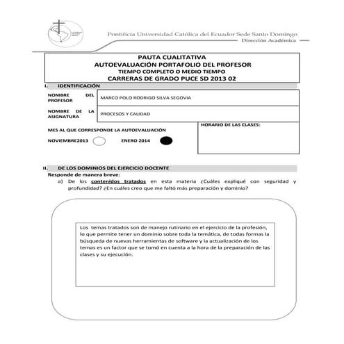 Autoevaluación portafolio profesor procesos y calidad