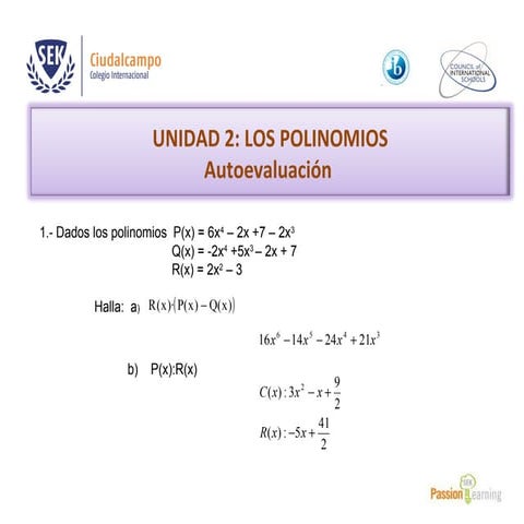 Autoevaluación unidad 3 los polinomios 