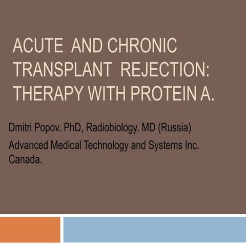 Transplantant Rejection: Experimental therapy with Protein A.