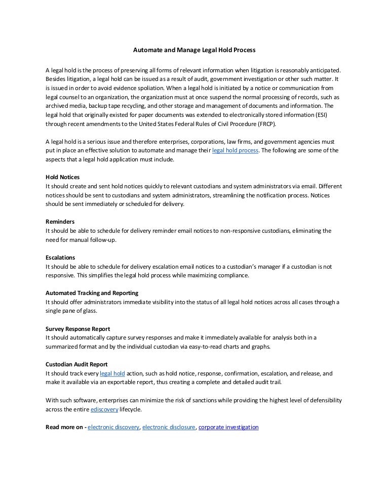 Automate and manage legal hold process