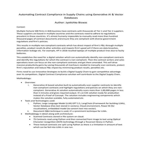 Automated Contract Compliance using RAG based LLM solution-Abstract