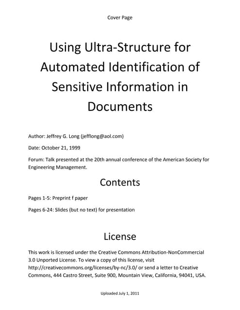 Automated identification of sensitive information