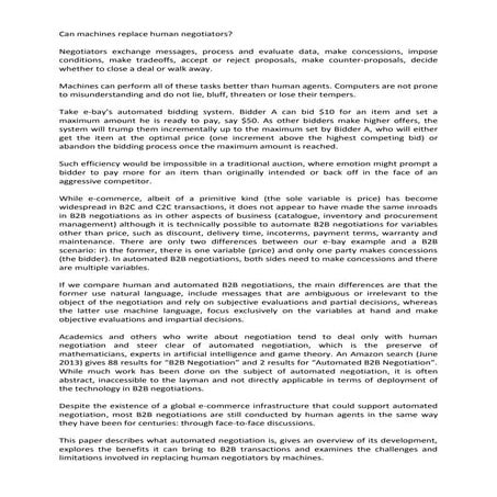 Automated Negotiation: Can Machines Replace Human Negotiators?