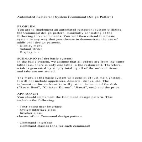 Automated Restaurant System (Command Design Pattern)PROBLEMY.docx
