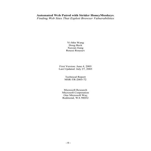 Automated web patrol with strider honey monkeys finding web sites that exploi...