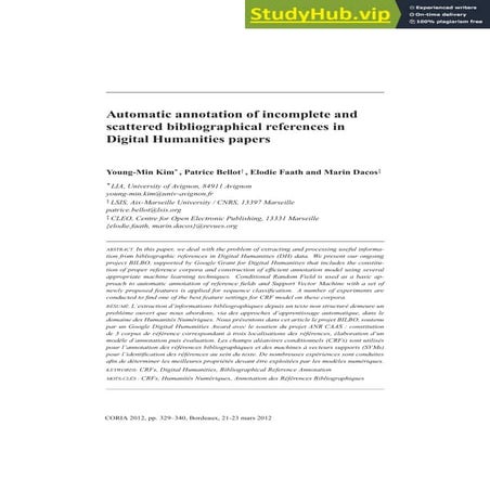 Automatic Annotation Of Incomplete And Scattered Bibliographical References I...
