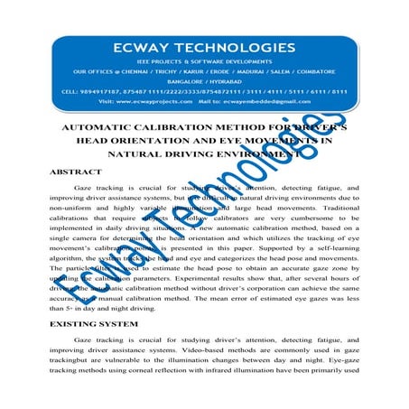 Automatic calibration method for driver’s head orientation and eye movements ...