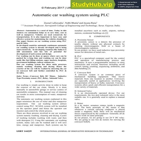 Automatic Car Washing System Using PLC