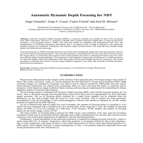 Automatic dynamic depth focusing for ndt