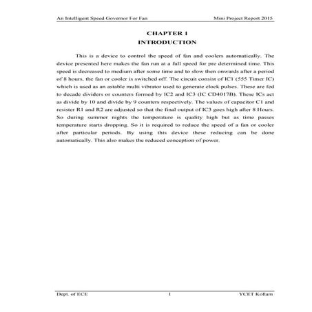 Automatic fan speed controller withour Microcontroller OR An intelligent Spee...