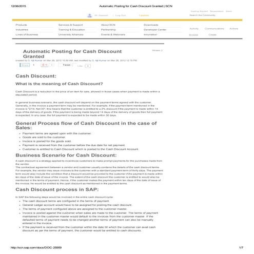 Automatic posting for cash discount in SAP