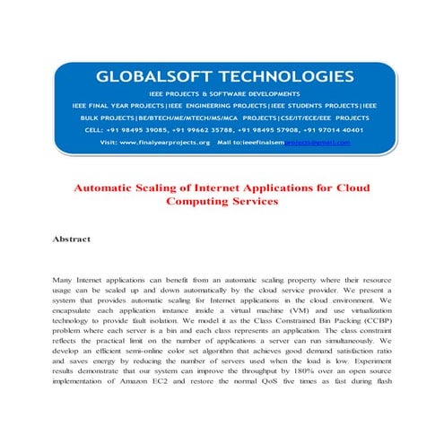 2014 IEEE DOTNET CLOUD COMPUTING PROJECT Automatic scaling of internet applications for cloud computing services