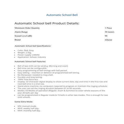 Automatic school bell