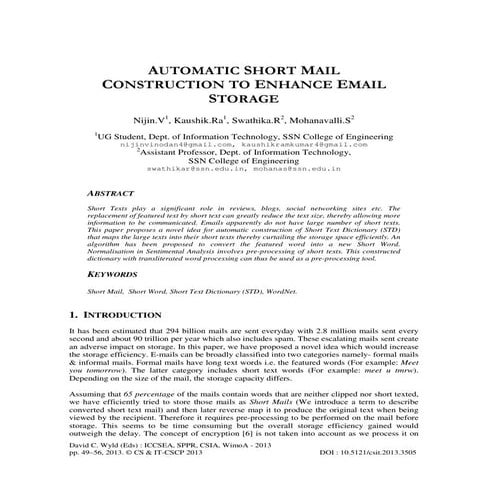 Automatic short mail construction to enhance email storage