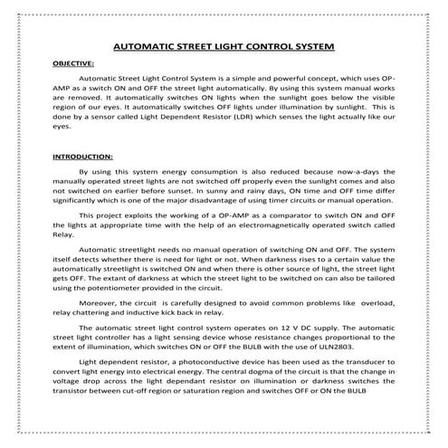 Automatic street light control system